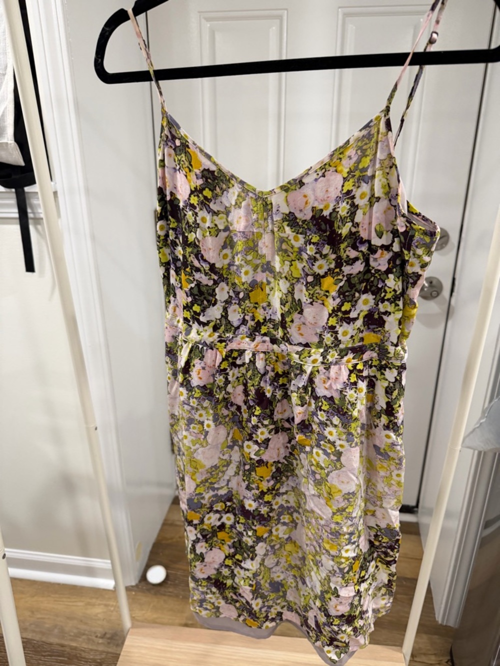 Madewell Pink and Green Floral Spaghetti-Strap Mini Dress